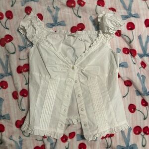 Brandy Melville White Ruffled Blouse